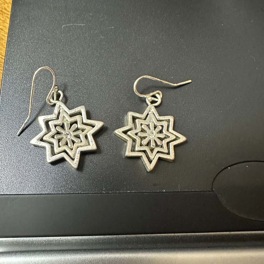 Silver-Tone Star Drop Earrings with Cubic Zirconia Accent